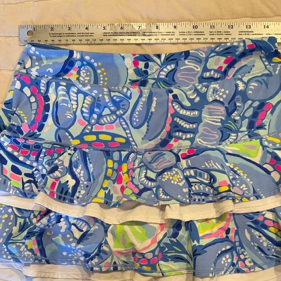 Lilly Pulitzer Medium Luxletic Zela Skort “Pinch Pinch” Blue‎ and Pink Ruffle - Picture 13 of 15